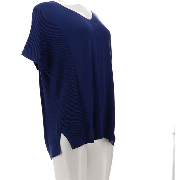 NWT ISAAC MIZRAHI TEXTURED STITCH DOLMAN PULL-OVER SWEATER NAVY XXS - Picture 8 of 12